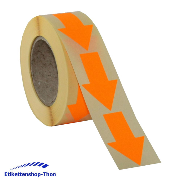 Pfeilaufkleber - Leuchtorange auf Rolle - 30 x 50 mm - 500 Stück